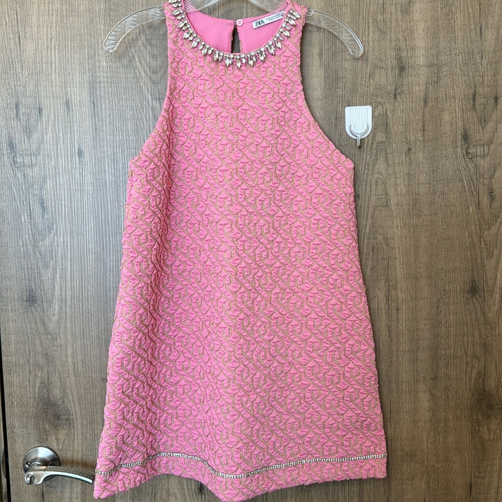 Zara pink jacquard mini dress with stones size Small